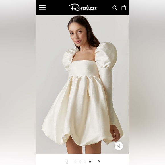 rosedress Dresses & Skirts - Rosedress SILKY SATIN SQUARE NECK PUFF SLEEVE BABYDOLL MINI DRESS - BEIGE